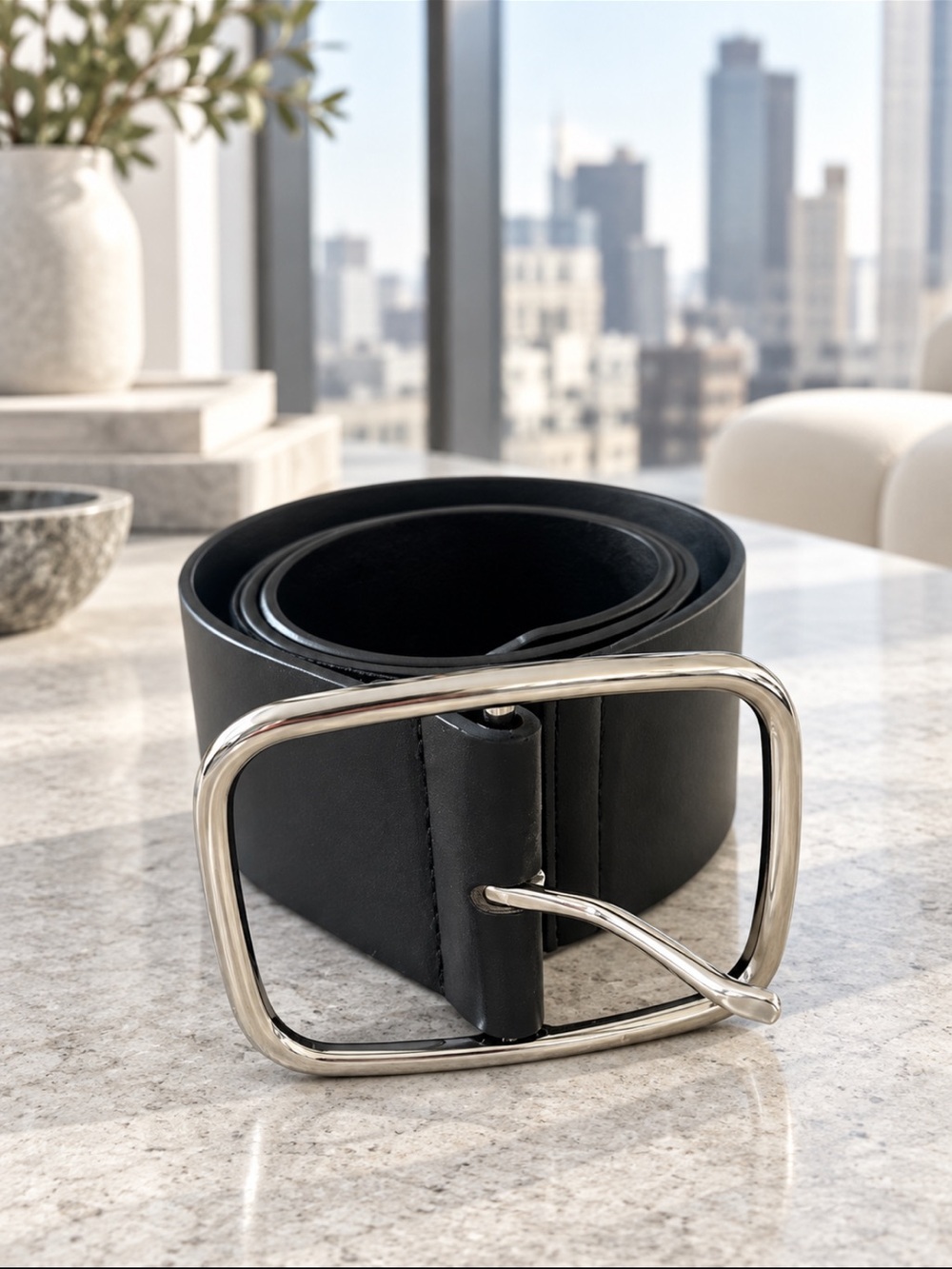Classic Black Wide elastic Belt with Silver-Tone Rectangular Buckle❤️XL